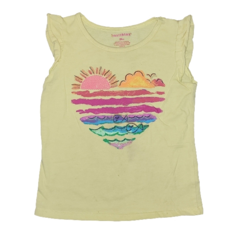 Healthtex Yellow Short Sleeve Tee with Colorful Ocean Theme in Heart Design